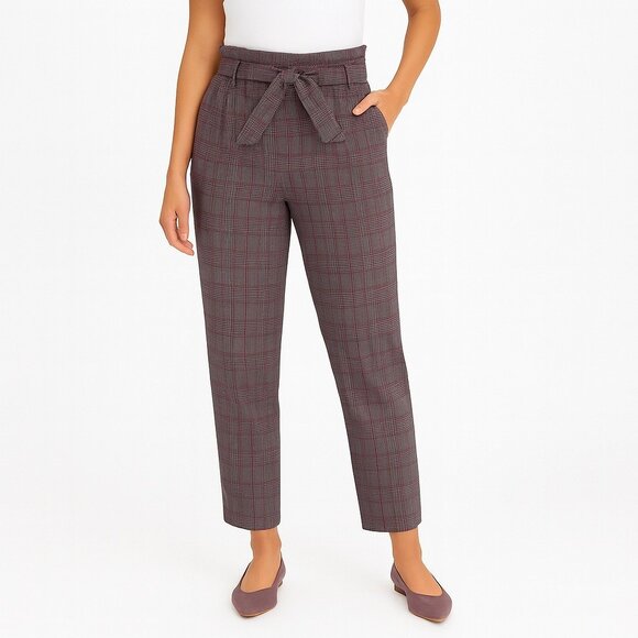 Women's Plaid elastic waist pull on tie in front  Dress Pants Size M - Picture 1 of 5